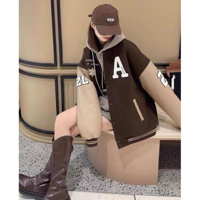 PUZZLE A CHOCK BROWNIE VARSITY BASEBALL OVERSIZE / BOMBER JAKET BISBOL KOREA STYLE