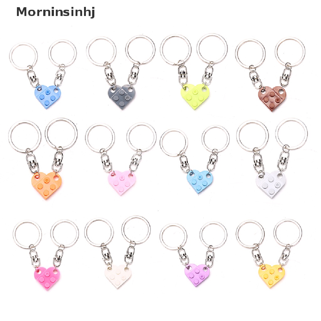 Mornin 2Pcs Cinta Hati Bata Gantungan Kunci Untuk Pasangan Persahabatan Hati KeyRing Perhiasan Hadiah id