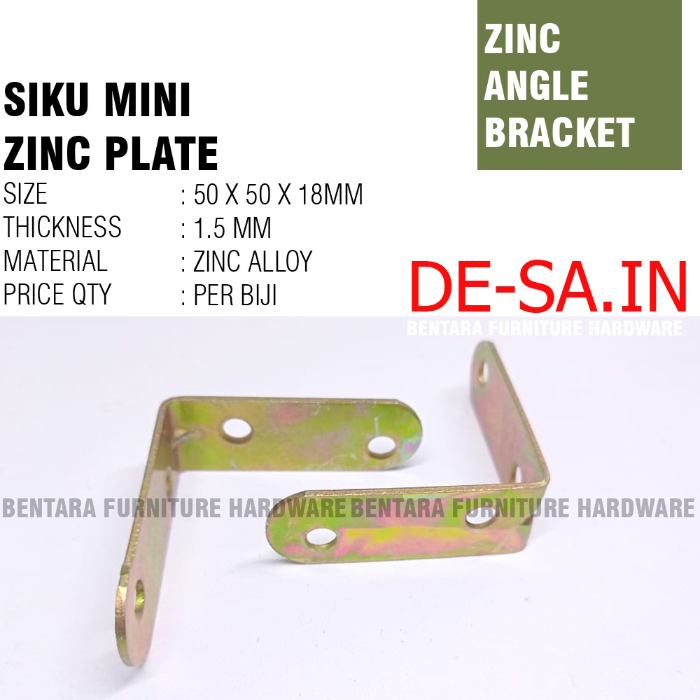 5CM SIKU KECIL - Braket Siku Zinc Plate 50 x 50 x 18MM - Steel L-Shaped Angle Zinc Plate Bracket Fastener Rak Ambalan 5 x 5 x 1.8 CM