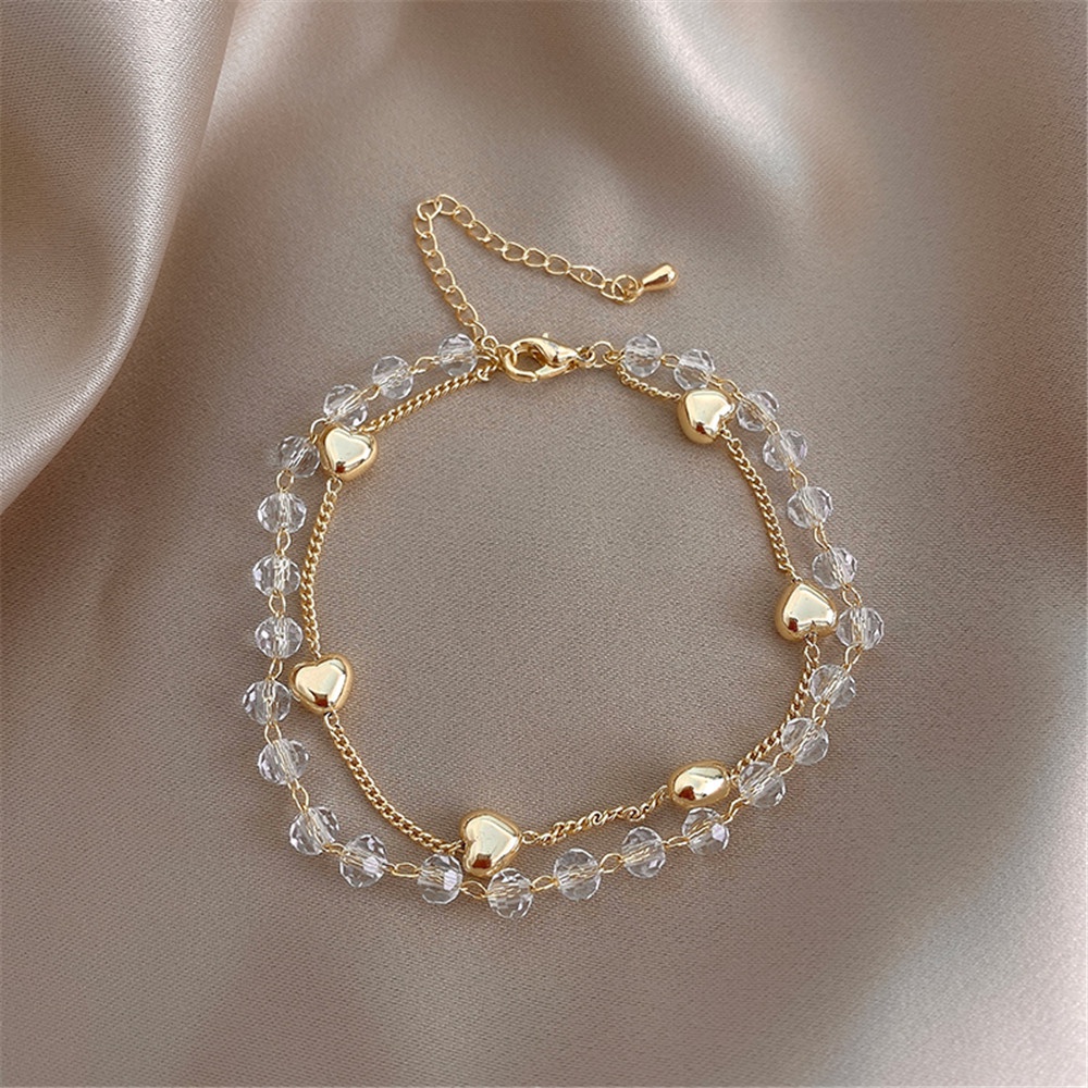 Korean Temperament Sweet Golden Love Double-layer Gelang Rantai Pacar untuk Wanita