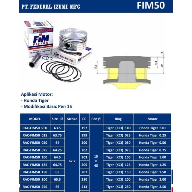 Piston Kit FIM Tiger FIM50 STD OS 0/50/100/150/200/250/300