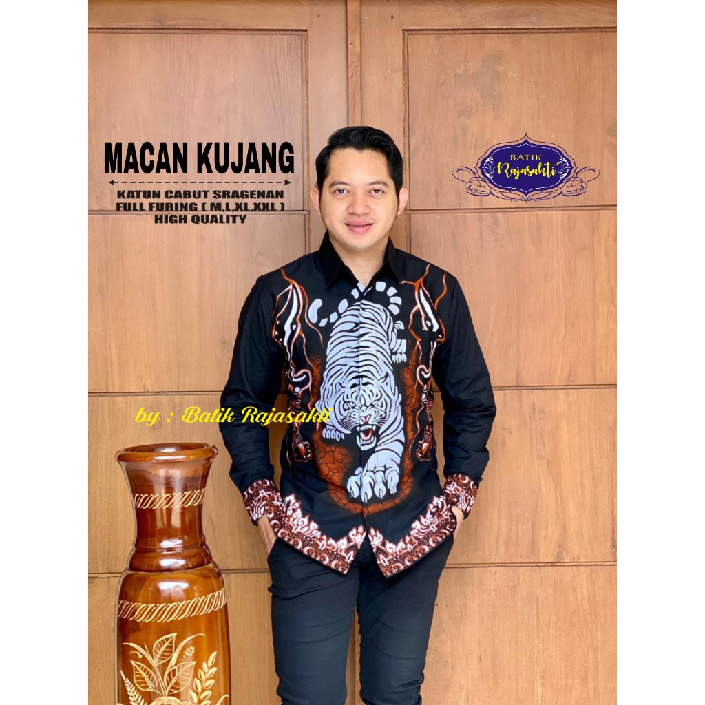 MACAN KUNJANG RAJASAKTI KEMEJA BATIK SOLO PRIA LENGAN PANJANG LAPIS FURING ATASAN BATIK PREMIUM MODERN KATUN HALUS BAHUWIRYA  BANAMITRA BANAMITRA PUTIH BANGSAWAN BAYU PUTRA BERLIAN BIRU BHARATAYUDA BIMASENA BIRENDRA BIRU INDAH BRAHMAKERTA BRAHMAKERTA