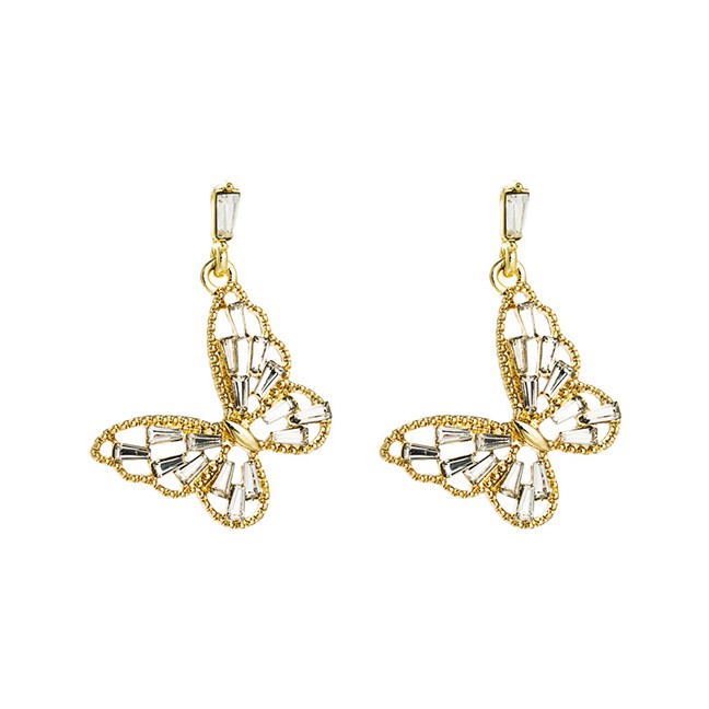 LRC Anting Tusuk Fashion Golden Butterfly Alloy Diamond Cutout Earrings K69822