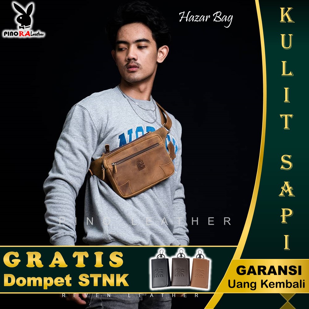 Tas Selempang Kulit Pria Reven Hazar Waistbag Branded Original Kulit Sapi Asli Premium