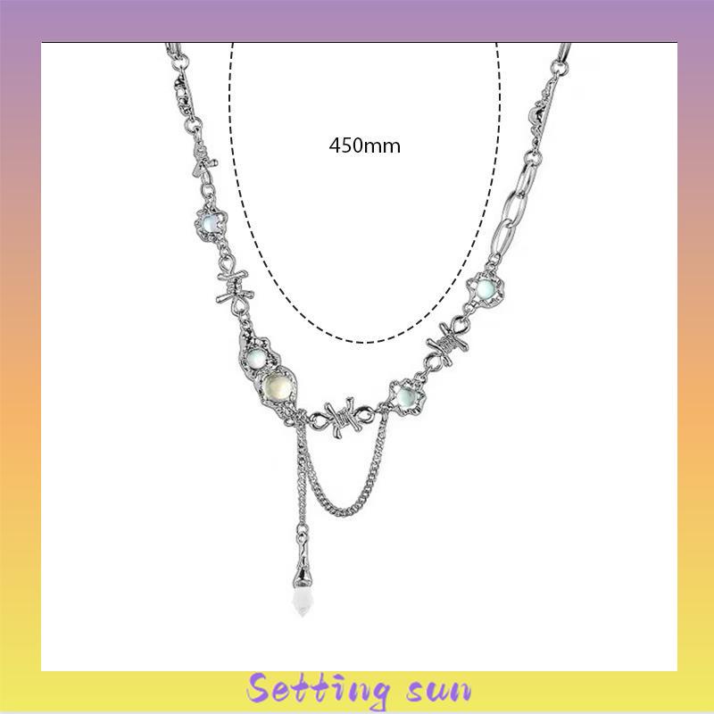 Desain Niche Moonstone Duri Rantai Tulang Selangka Manis Dan Keren Kalung Hip-hop Wanita TN