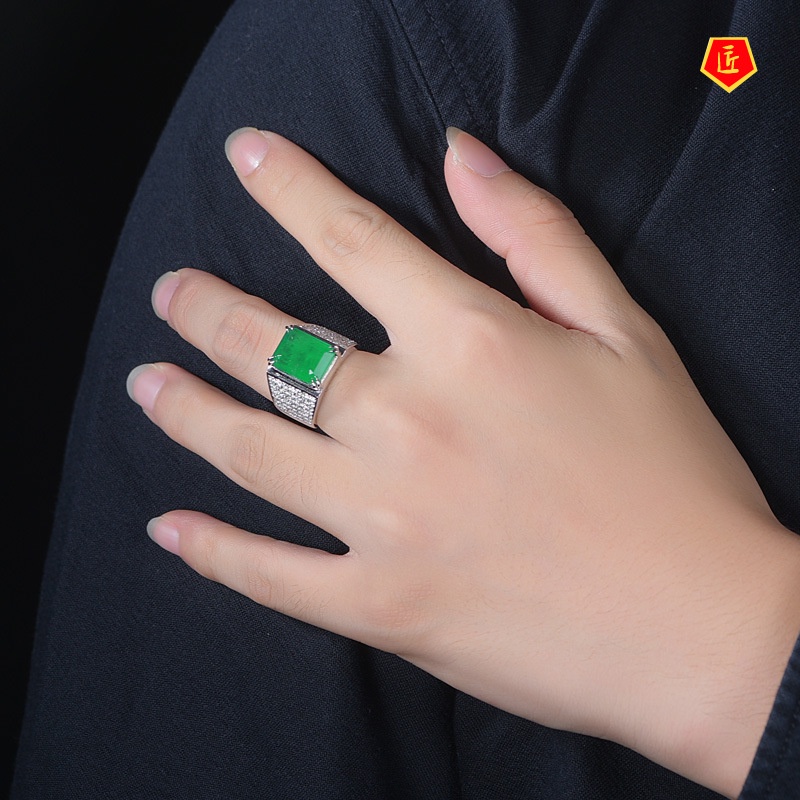 [Ready Stock]Fashion Personality 8 Karat Green Gem Ring