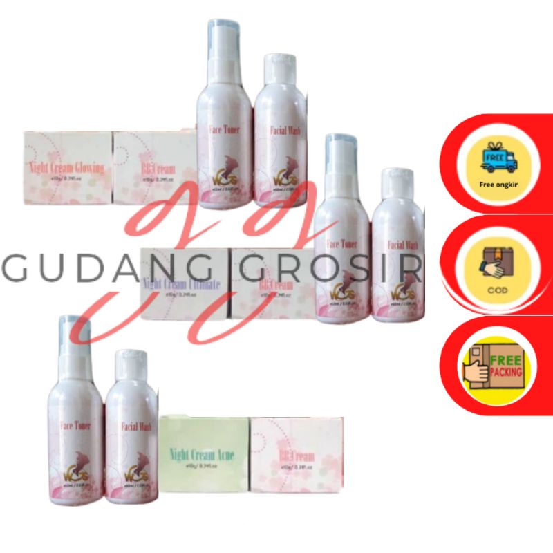 Pkt WGS Skincare 4 / Paket Wajah WGS Skincare BPOM / Whitening Glossy Skincare