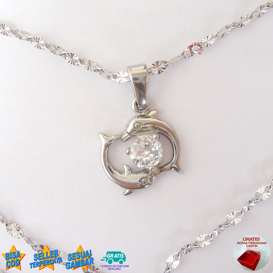 Lovelybutik - Kalung Wanita Titanium Anti Karat Anti Luntur Kalung Titanium Model Terbaru Isab3l Model Kalung Liontin Dolpin Dolphin Bonus Tempat Perhiasan