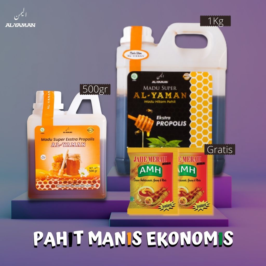 Paket Paman Eko Pahit Manis Ekonomis Madu Hitam Pahit plus Propolis 1Kg + Madu Super Ekstra Propolis 500gram Untuk Booster Imun dan Mejaga Daya Tahan Tubuh Di masa Pandemi