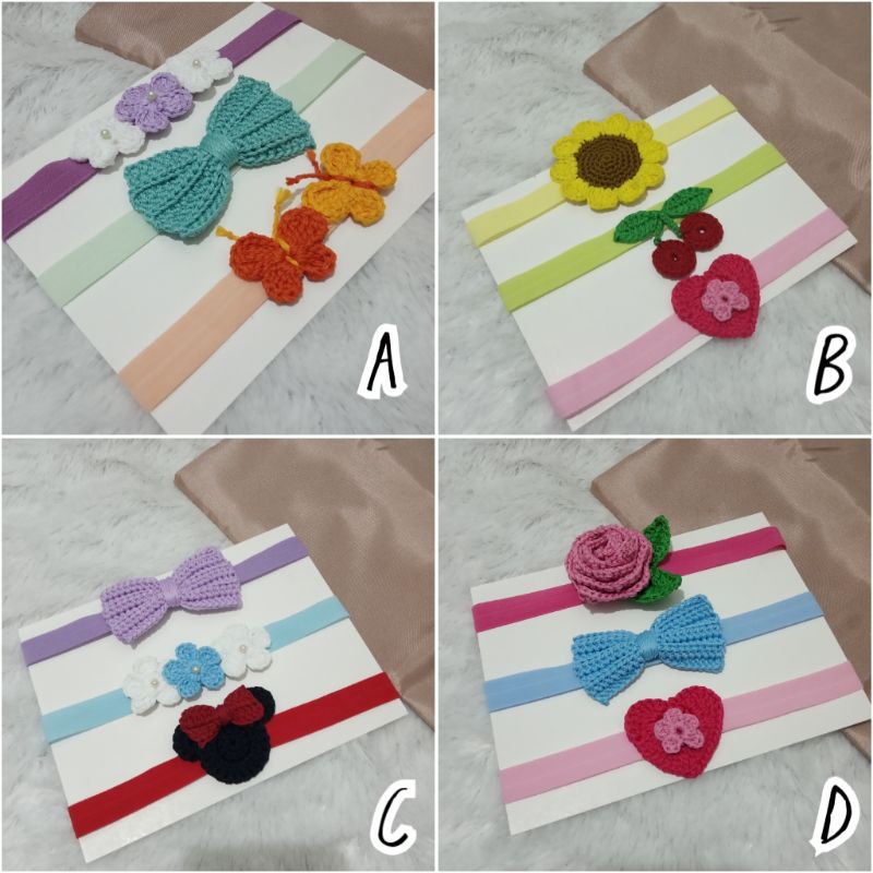 Headband Bayi / Bando Bayi / Bandana Bayi Rajut Set 3 in 1