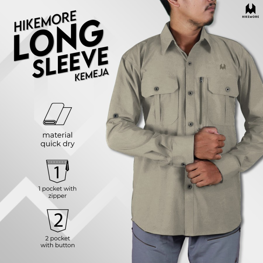 Hikemore Long Sleeve Kemeja Lengan Panjang Outdoor PDL Lapangan Quickdry Dry Fit Original