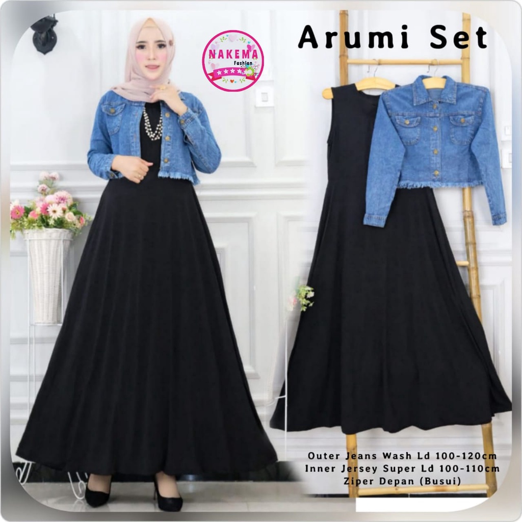 Arumi Setelan Wanita Kekinian Plus Outer Jeans Wash LD 100-120 cm Gamis Busui Friendly Mix Outer Jea