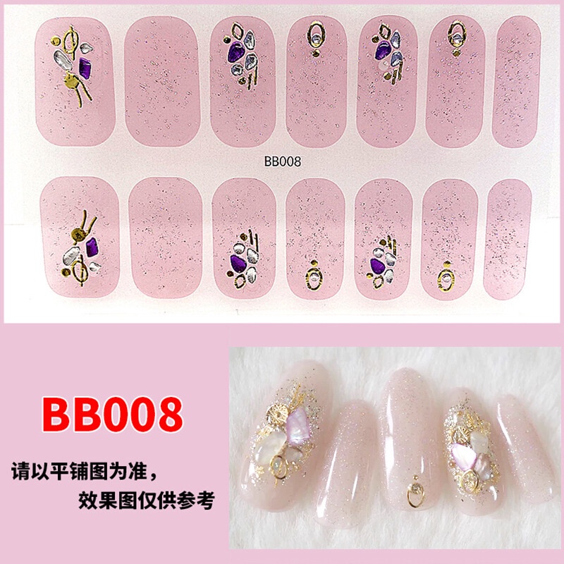 BB 14Pcs/Set Stiker Kuku 3d Desain Bermotif High End Berlian Mutiara Permata Warna-Warni Untuk Tempel Tahan Air Tahan Lama Menicure Stickers Korea Self Adhesive Fashion Sticker kuku Full Aksesoris Dapat Kupas Mudah Digunakan Dan Dilepas Anti Air Nail Art