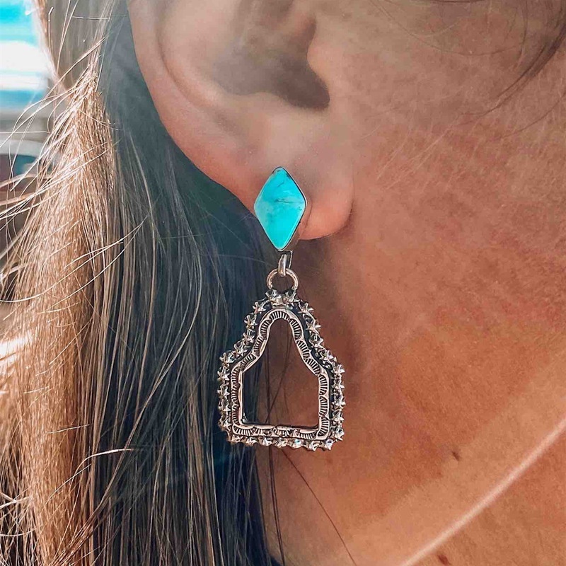 Anting Tusuk Gantung Desain Bintang Hias Turquoiseberlian Gaya Bohemianretrosimple Untuk Wanita