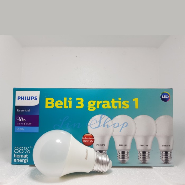 Jual Paket Philips LED Essential 9 Watt ( Beli 3 Gratis 1 ) - Isi 4 Pcs ...