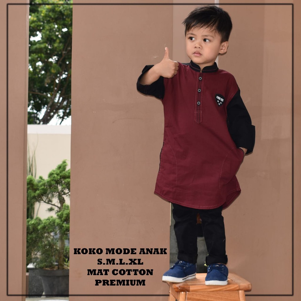 Hipocryte Non koko Anak Kurta Kombinasi Maroon Black Baju Koko Anak Muslimwear