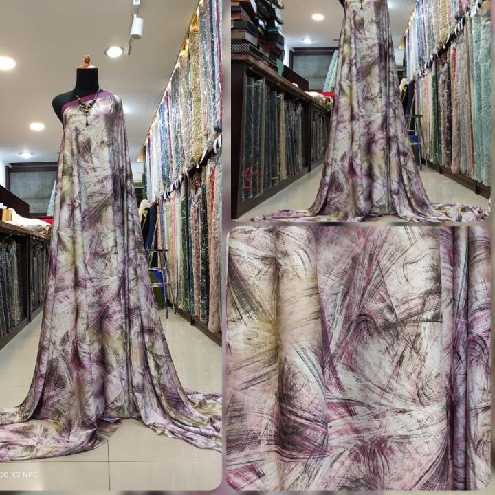 ✱ Kain Sutra Silky Motif Abstrak Lilac ✿