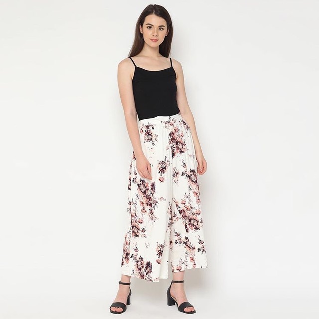 FOREVER 21 WIDE FLORAL CULLOTES / KULOT FOREVER21 - WHITE/MAROON