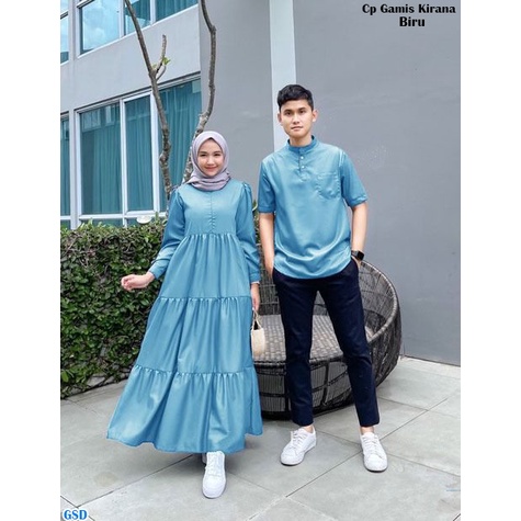 Cp gamis kirana/Baju Couple Terbaru / Baju Gamis Busui dan Kemeja Pria / Baju Muslim Pasangan  Moscrepe Polos