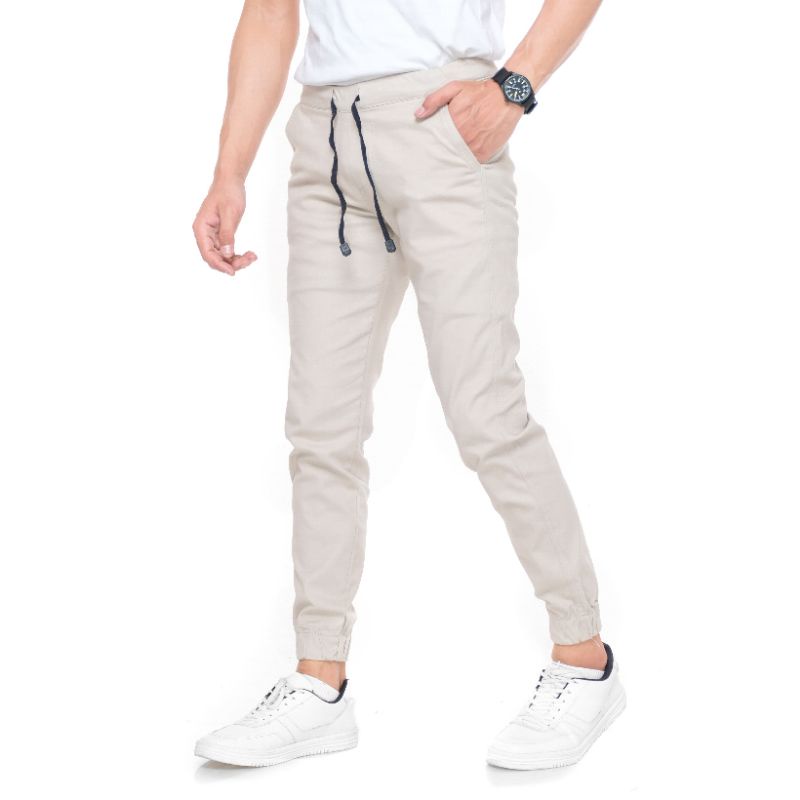 Celana Panjang Joger Pria Korean Style Bahan Katun Pinggang Karet Slim fit Kualitas Premium