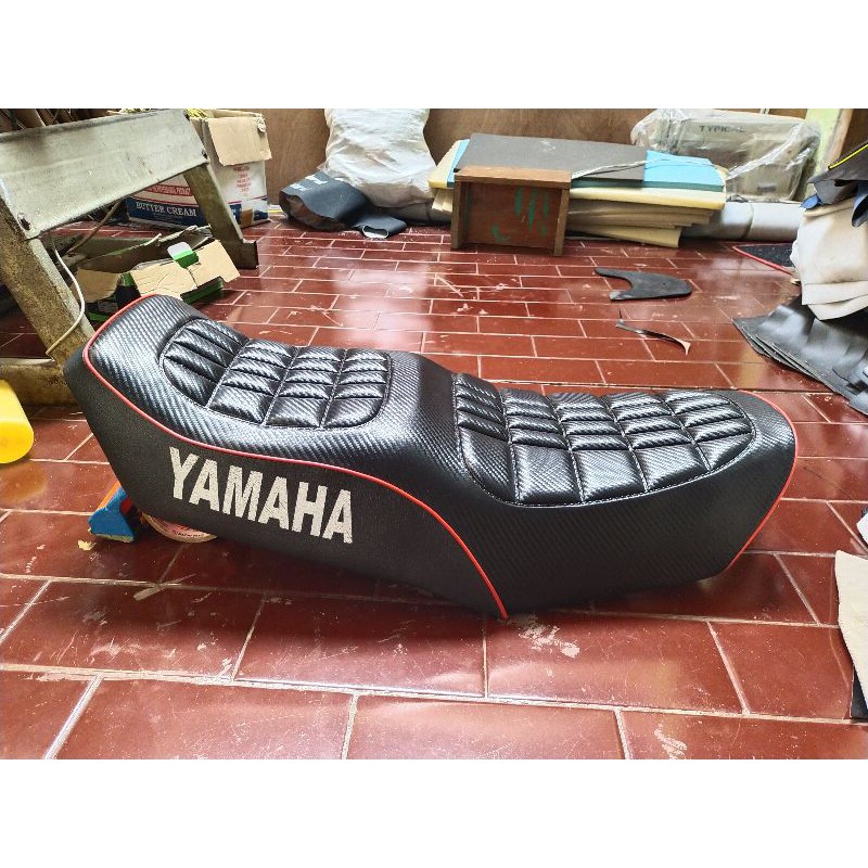 Jok RX king papas karbon kulit motif jempol-Merah