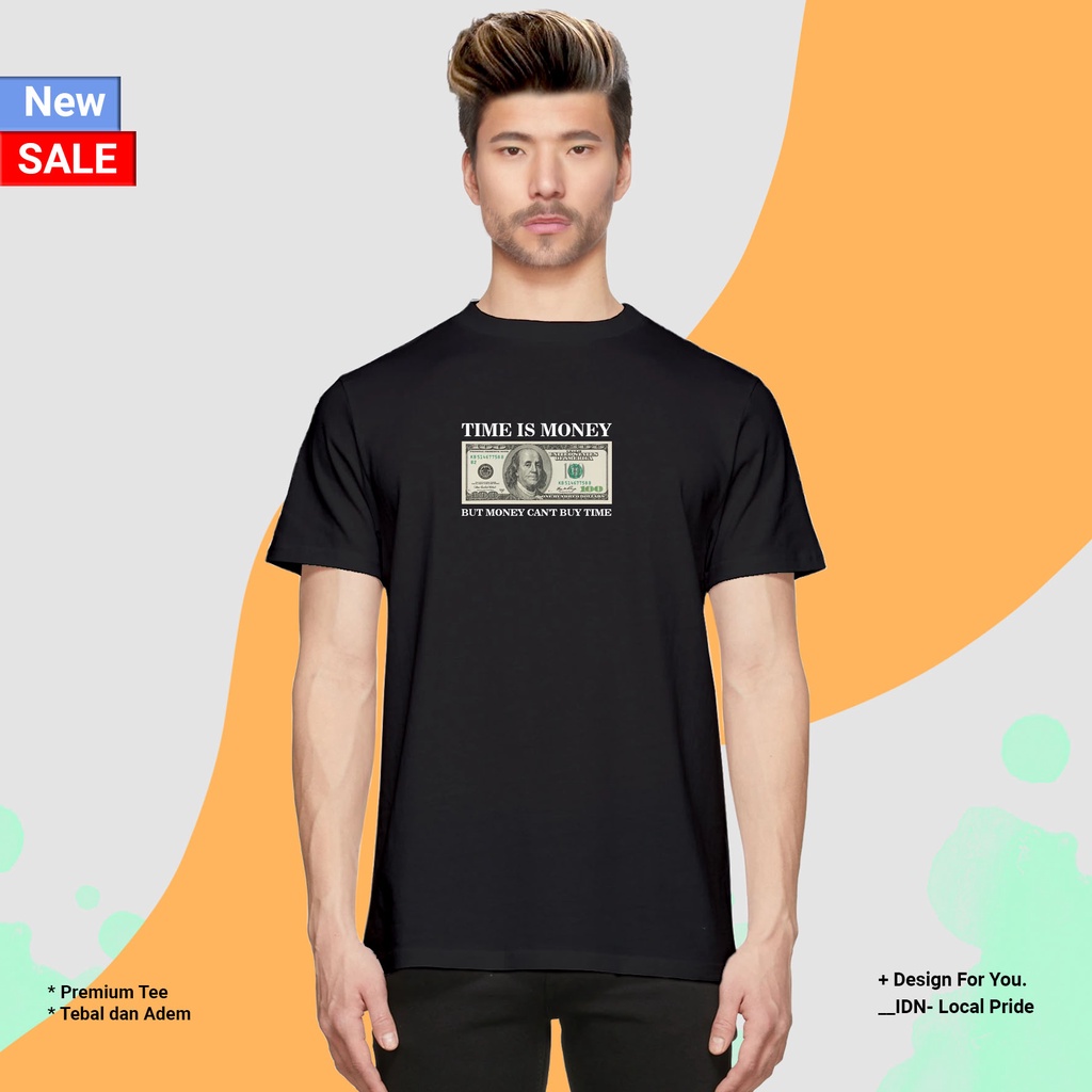 BROTHERSTORE - Kaos Distro Pria - KAOS COWOK CEWEK - Kaos Kata Kata - Time Is Money Text PUTIH Premium