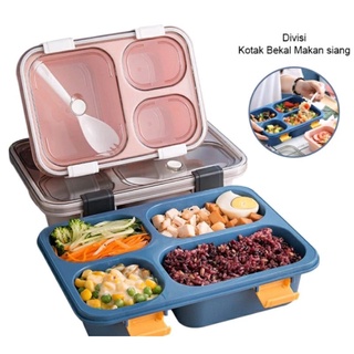 Lunch Box 3 sekat Kotak Makan 4 sekat 850ml dan 1250ml Lunchbox Tutup Transparant Tahan Panas Free Sendok Plastik Food Grade Murah