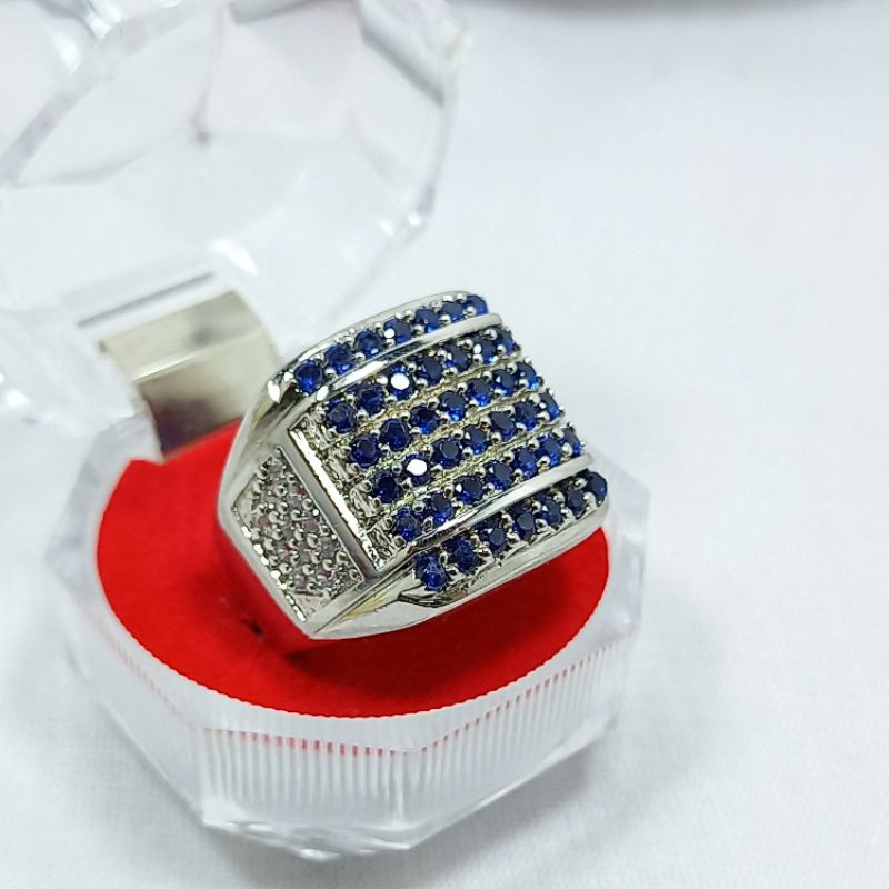 CINCIN PRIA BATU SAFIR ASLI NATURAL TABUR 42 PCS IKATAN RING PERAK BANGKOK