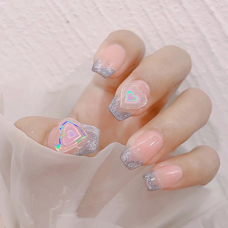 1pc Stiker Kuku Foil Transfer Air Desain Hati Aurora 3d Warna Laser Untuk Dekorasi Nail Art