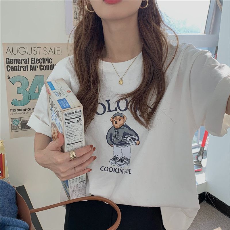 THISTLE - Oversize Tee Tshirt Wanita Model Longgar Motif Bear Cookin Soul