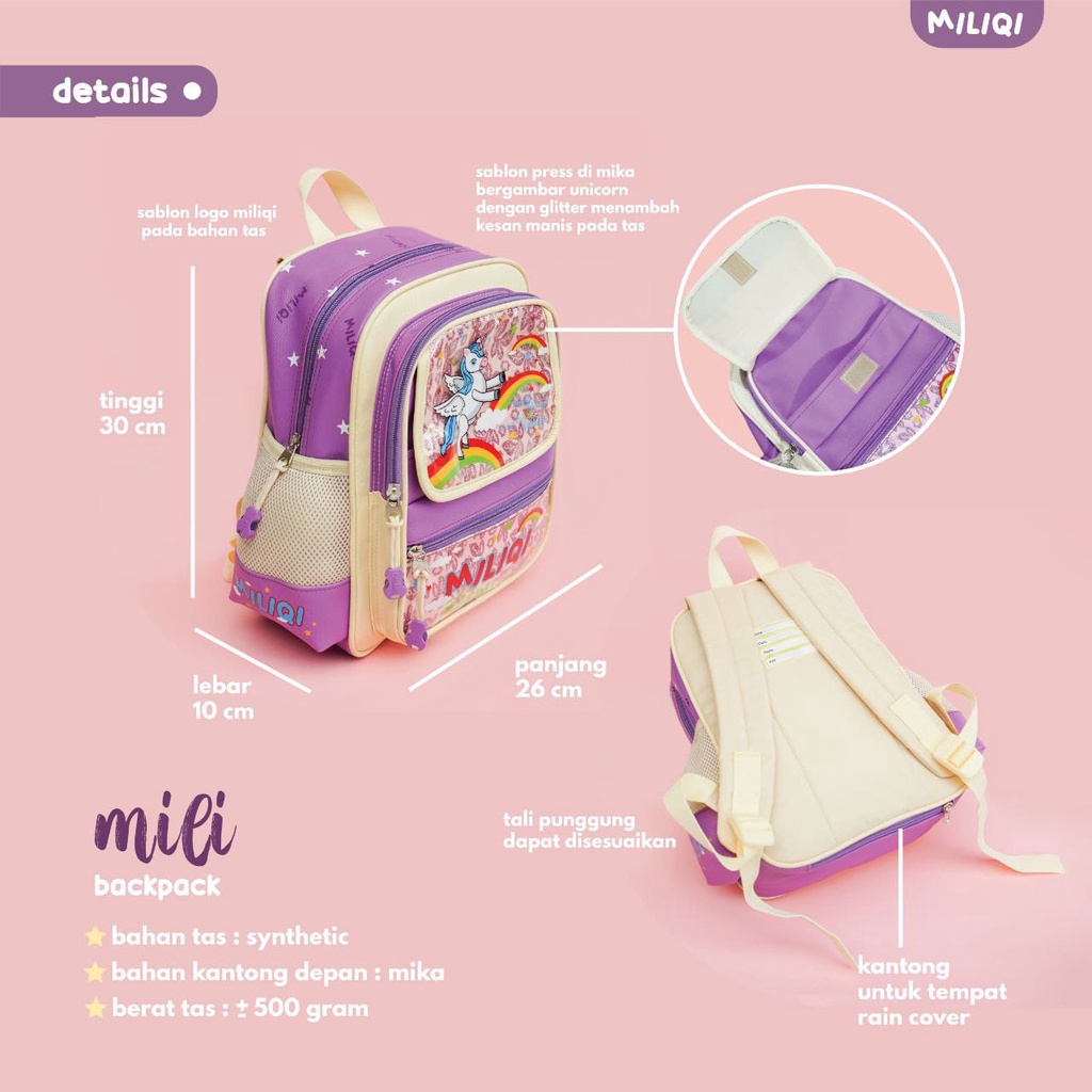 READY STOK,  MILI BAG TAS SEKOLAH MILIQI siap kirim