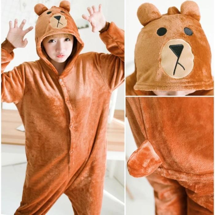 Kostum Kostum Onesie Line Brown Beruang Coklat Cosplay Dewasa
