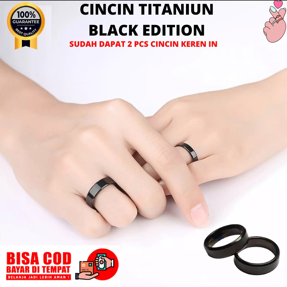 [COD] Cincin Titanium Black Edition Stainless Steel Dapat 2 pcs Cincin Pria Cincin Wanita Cincin Cou