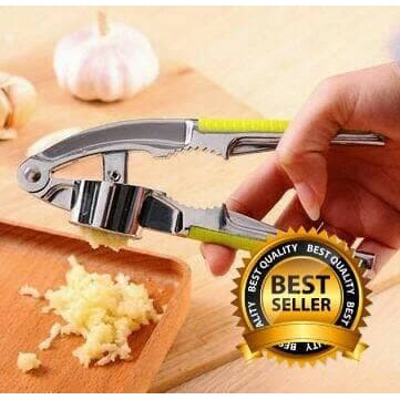 GARLIC PRESS PENGHANCUR BAWANG PUTIH STAINLESS MULTIFUNGSI gagang hijau