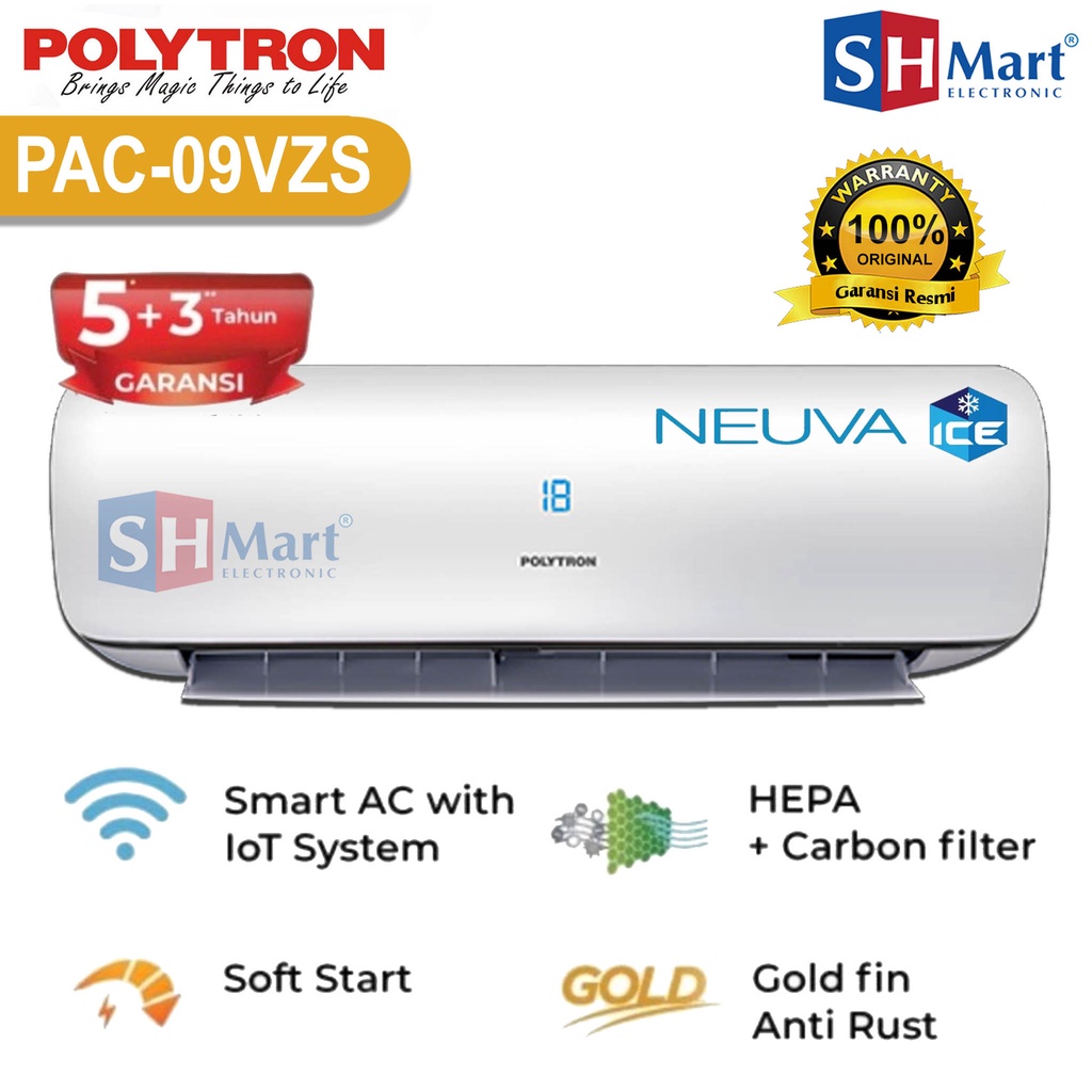 AC POLYTRON 1 PK SMART NEUVA PRO PAC-09VZS WIFI - HANYA UNIT GARANSI RESMI (MEDAN)