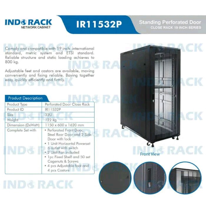 INDORACK Standing Close Rack 32U Perforated Door IR11532P Depth 1150mm