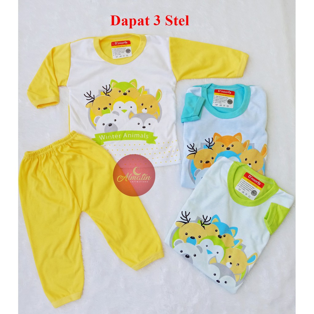 3 Stel SETELAN BAJU BAYI PANJANG MOTIF 0 - 12 BULAN SNI