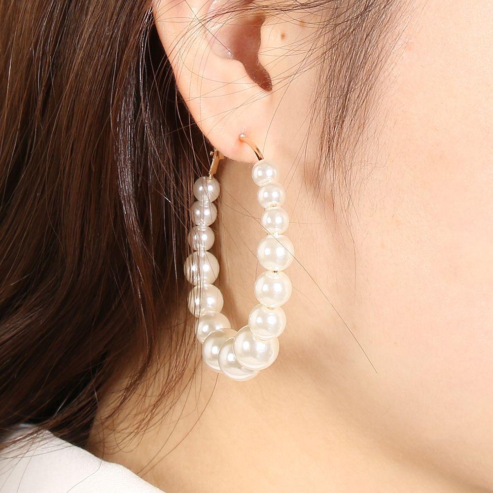R-flower Pearl Hoop Earrings Wanita Lingkaran Besar Fashion Bentuk Bulat