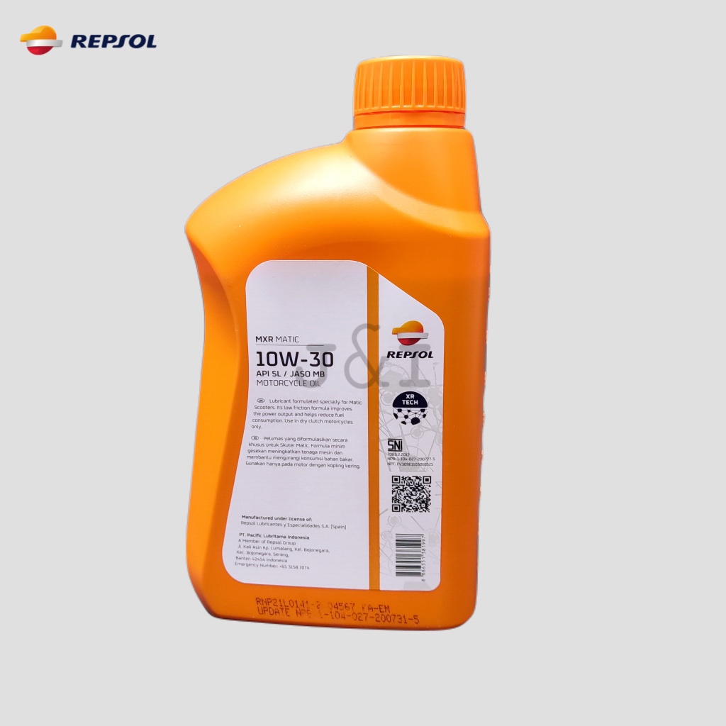 Oli Repsol MXR Matic 10W-30 API SL JASO MB 1 Liter