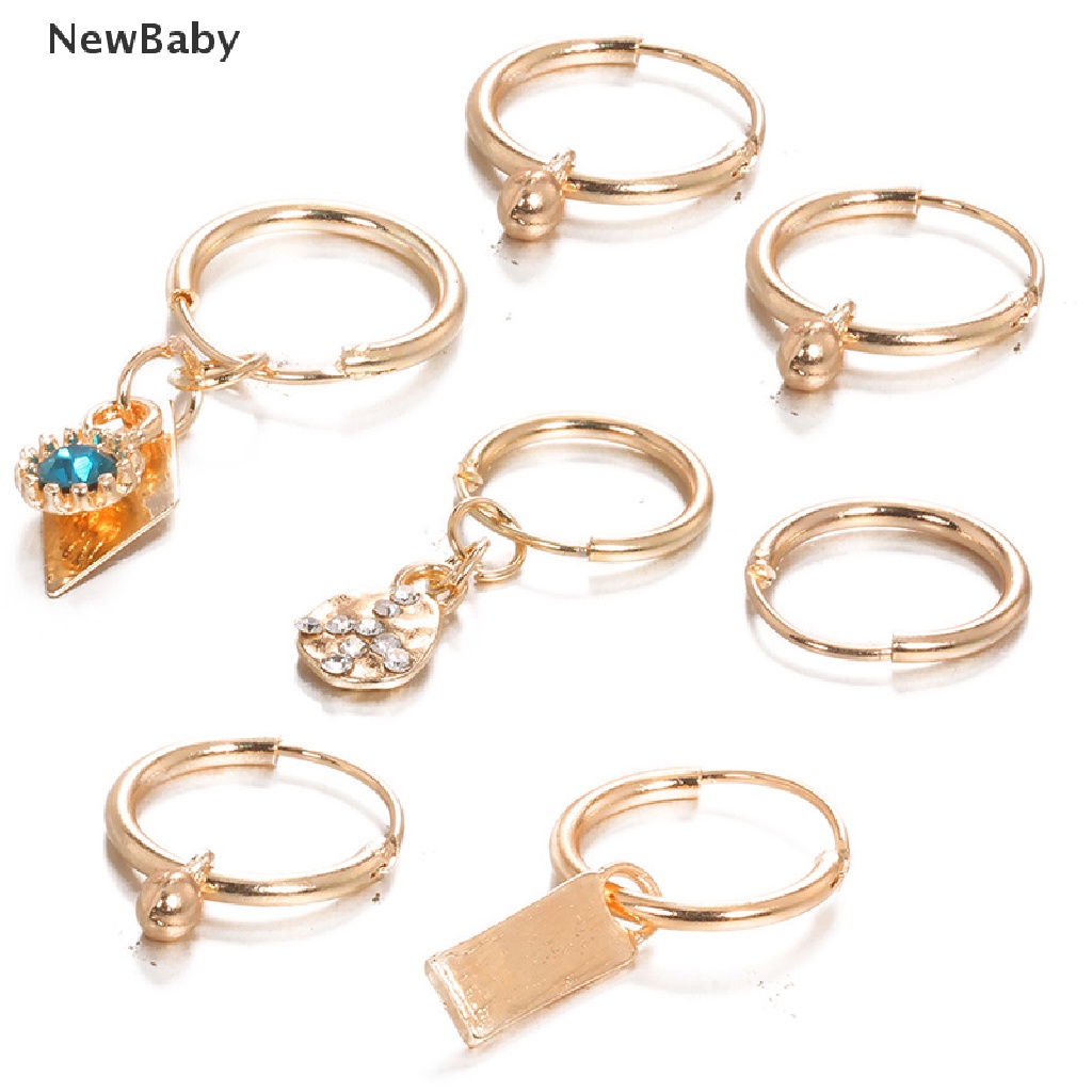 7pcs / Set Anting Tusuk Gantung Desain Geometri Hias Kristal Warna Gold Gaya Punk Untuk Wanita