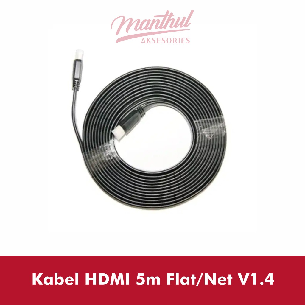 Kabel HDMI 5M Flat Cable HD HDMI Cable High Speed With Ethernet v1.4