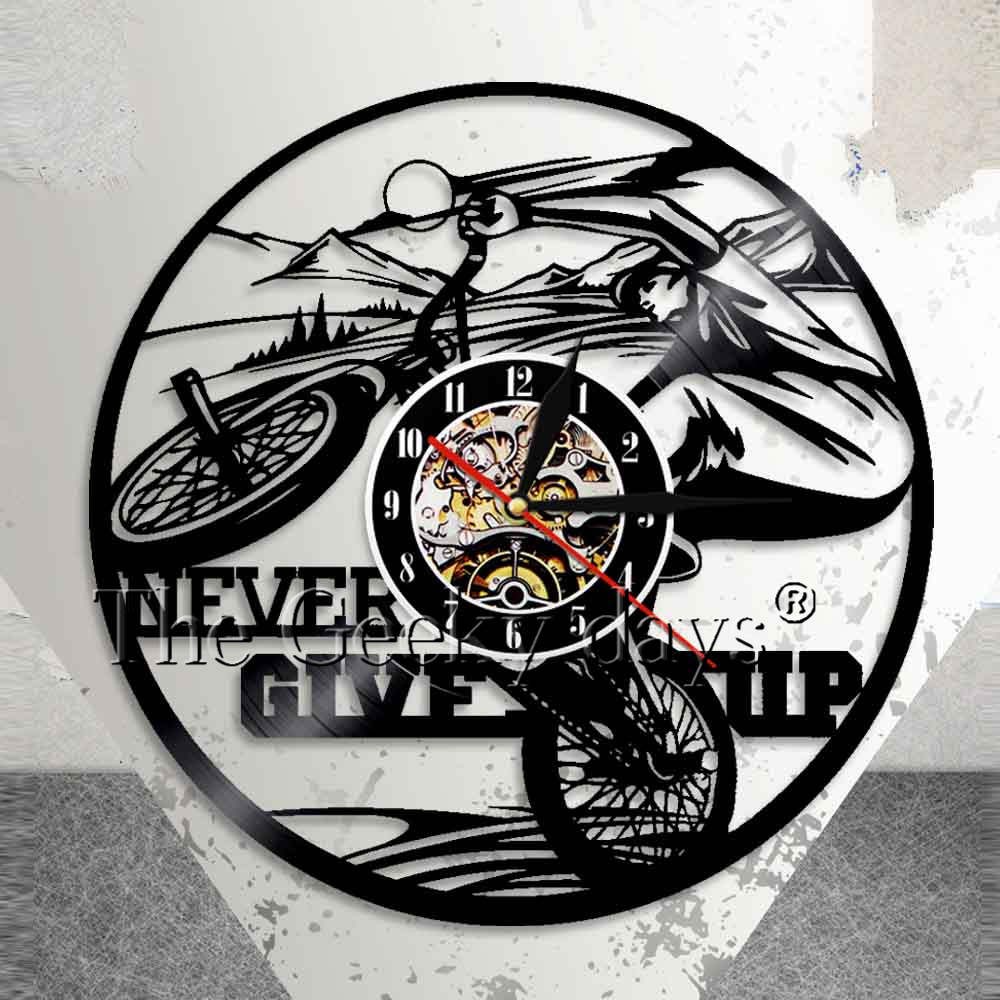 Cyclist Vinyl Record Wall Clock Bicycle Home Decor Inspirational Quote Never Give Up Shopee Indonesia