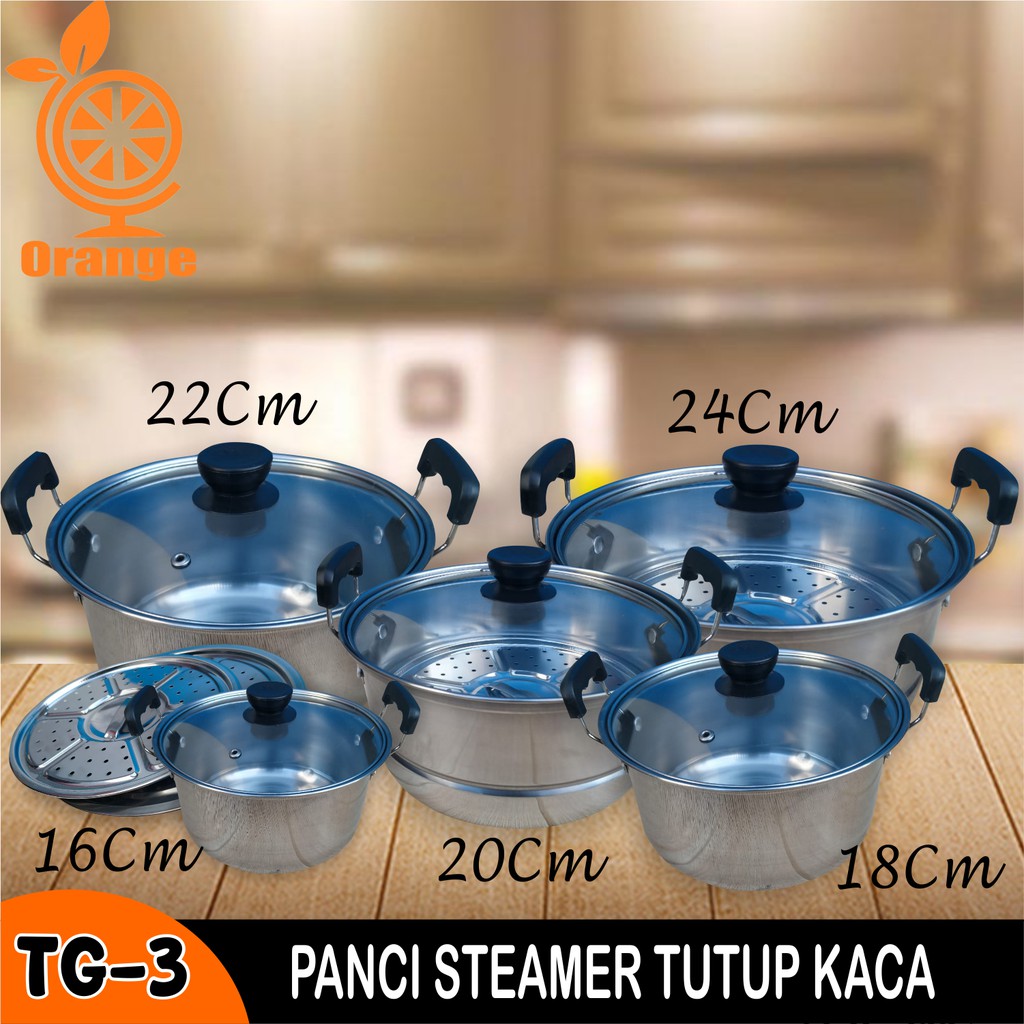 Panci Steamer Tutup Kaca Isi 5 Pcs Serbaguna peralatan masak / panci set-1