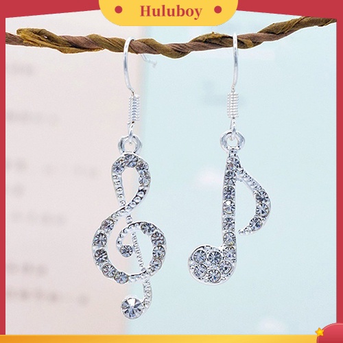 Hu Hu Hu Hu Hu Alat Bantu Pasang Kacamata♡ Anting Kait Desain Not Musik Warna Silver Gaya Elegan Untuk Wanita