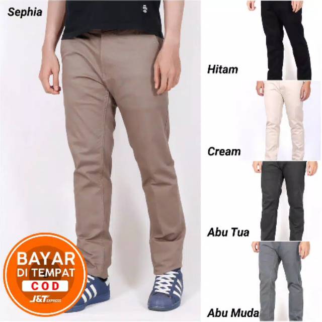 COD-CELANA Chino Bahan Adem Nyaman Cocok Buat Musim Dingin GAYA COWOK POLO KASUAL Size Abu Khaki