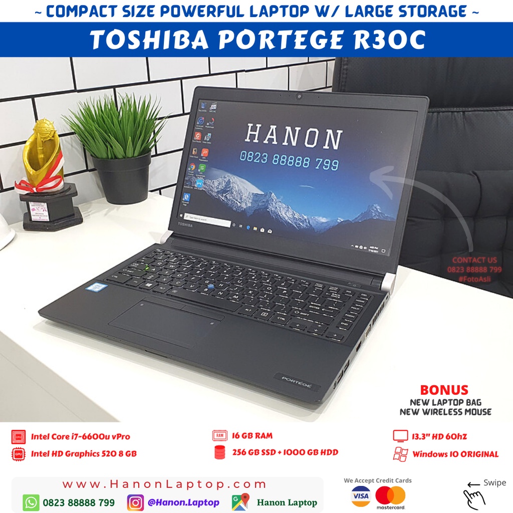 Ultrabook Toshiba Portege R30C Premium Laptop (Core i7-6600U | Like New | Dual Storage) Bekas Second