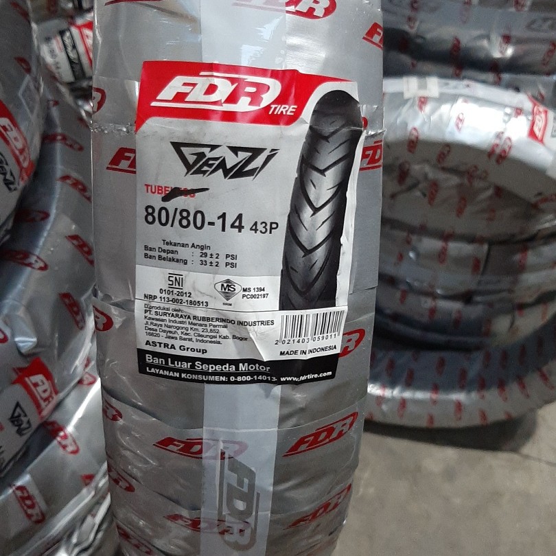 BAN LUAR FDR GENZI 80/80-14 TUBELESS