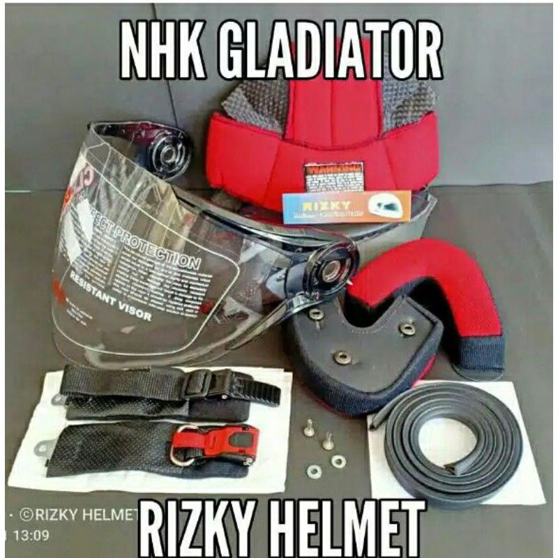 BUSA HELM NHK GLADIATOR, KACA HELM NHK GLADIATOR, LIS KARET HELM ELASTIS, TALI HELM + PAKU BELAH + R