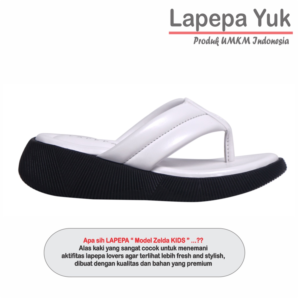 LAPEPA YUK - Sandal Platform Anak Perempuan Usia 2 sampai 10 Tahun ZELDA KIDS  Sendal Anak cewek Wedges Wanita Empuk Model Jepit Japit Warna WHITE Putih Lucu Cantik cewe Slop Usia Umur 3 4 5 6 7 8 9 thn Tahun Premium Ori Original Mall Official Store