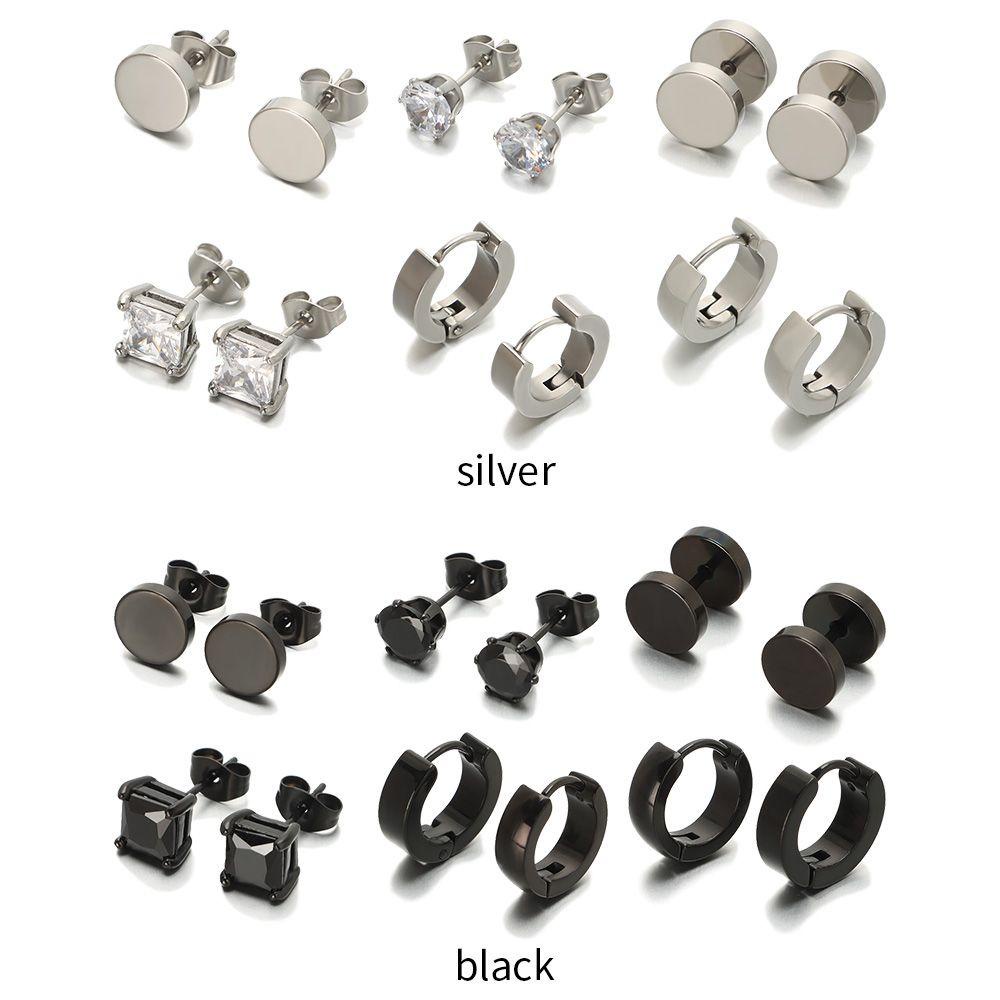 R-bunga Anting Set Wanita Pria Tulang Rawan Helix Barbel Bar Stainless Steel Tindik Hitam Dumbbell Stud